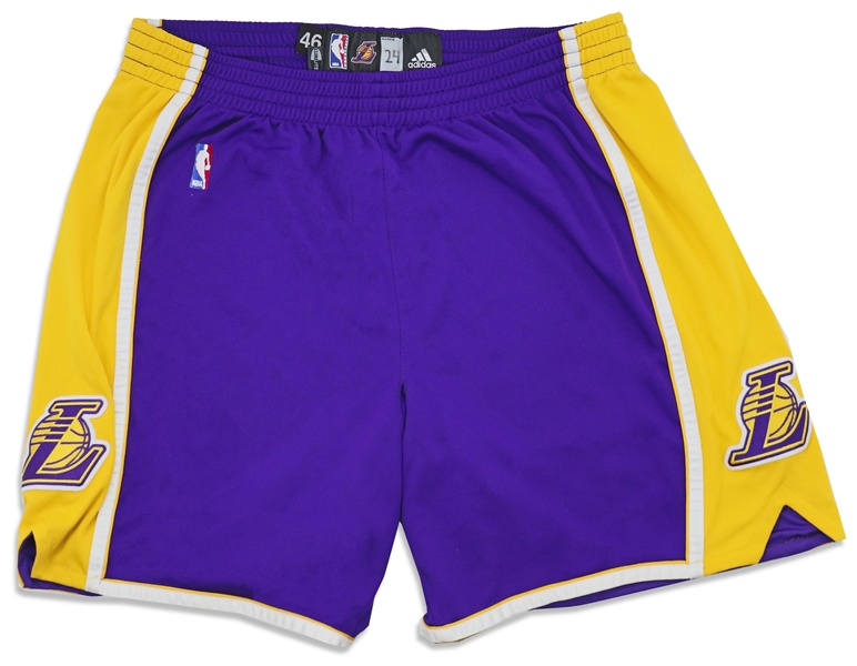 Kobe Bryant Game-Worn Lakers Road Shorts with Team Letter COA